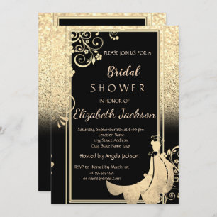 Elegante Gold Glitzer Blume Dress Brautparty Einladung