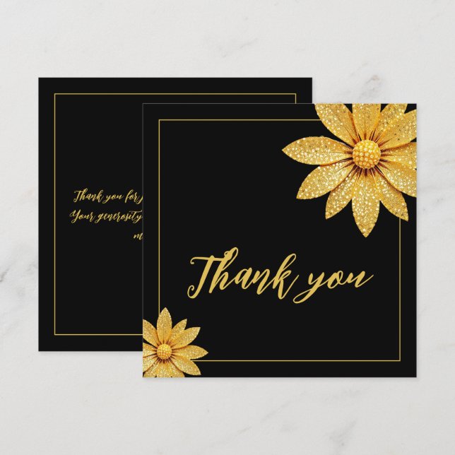 Elegante Gold Glitzer Blume Sweet 16 Geburtstag Dankeskarte (Vorne/Hinten)
