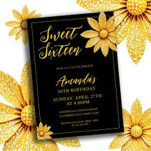Elegante Gold Glitzer Blume Sweet 16 Geburtstag