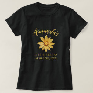 Elegante Gold Glitzer Blume Sweet 16 Geburtstag T-Shirt