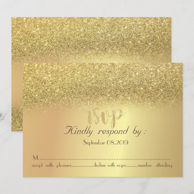 Elegante Gold Glitzer Bokeh RSVP Card Einladung (Vorne/Hinten)