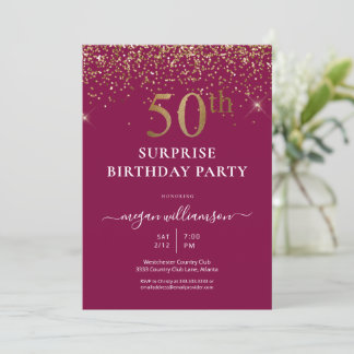 Elegante Gold Glitzer Fun Pink 50. Geburtstagspart Einladung