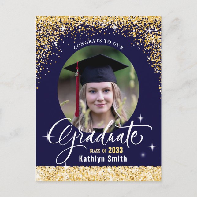 Elegante Gold Glitzer Graduation Party Einladung Postkarte (Vorderseite)