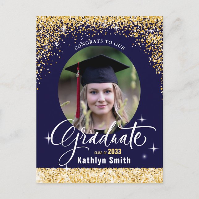 Elegante Gold Glitzer Graduation Party Einladung Postkarte (Vorderseite)