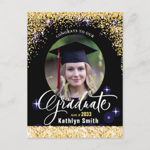 Elegante Gold Glitzer Graduation Party Einladung Postkarte