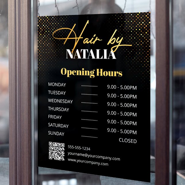 Elegante Gold Glitzer Hair Salon Business Hours Fensteraufkleber (Von Creator hochgeladen)
