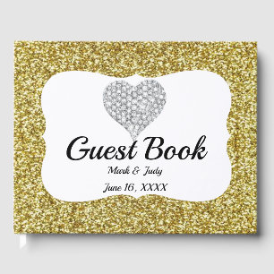 Elegante Gold Glitzer Heart Wedding Gästebuch