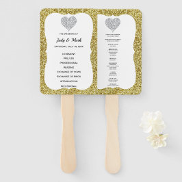 Elegante Gold Glitzer Heart Wedding Program Fans Fächer