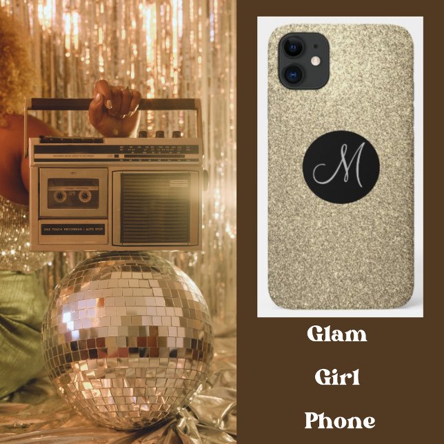 Elegante Gold Glitzer Monogram Bling Case-Mate iPhone Hülle (Von Creator hochgeladen)