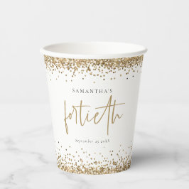 Elegante Gold Glitzer Name Datum Vierzigste Party  Pappbecher