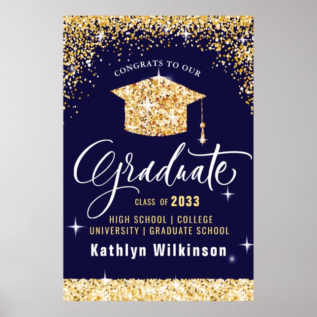 Elegante Gold Glitzer Sparkling Graduation Party Poster (Vorne)
