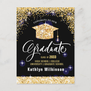 Elegante Gold Glitzer Sparkling Graduation Party Postkarte