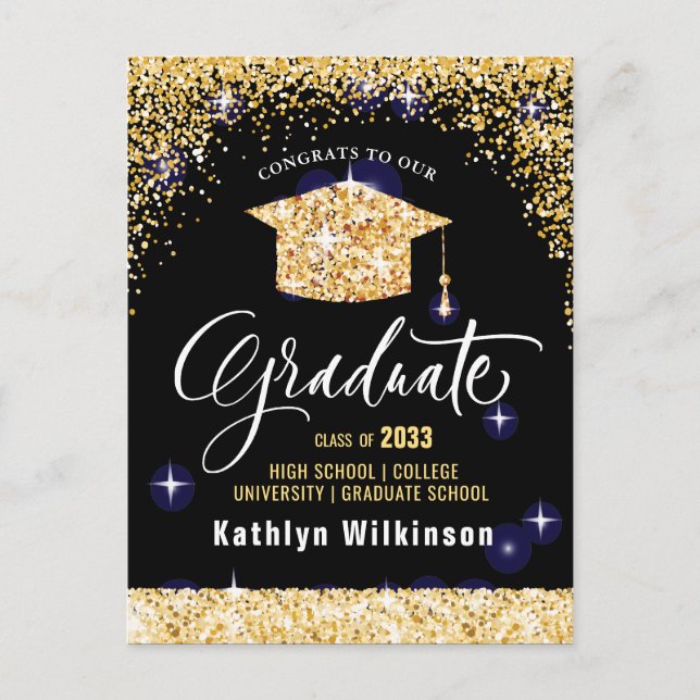 Elegante Gold Glitzer Sparkling Graduation Party Postkarte (Vorderseite)