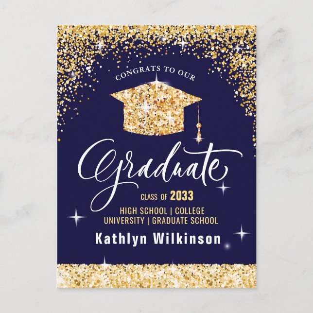Elegante Gold Glitzer Sparkling Graduation Party Postkarte (Vorderseite)