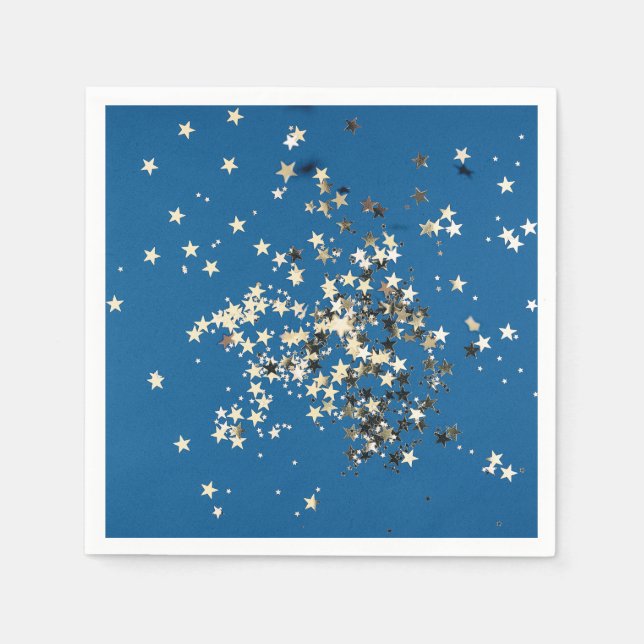 Elegante Gold Glitzer Stars auf Blue Paper Napkin Serviette (Vorderseite)