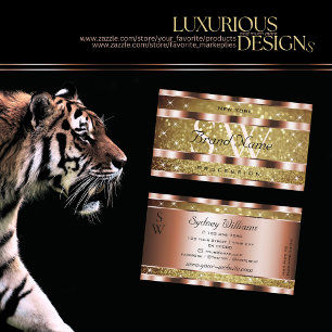 Elegante Gold Glitzer Stars Monogram Rose Golden Visitenkarte