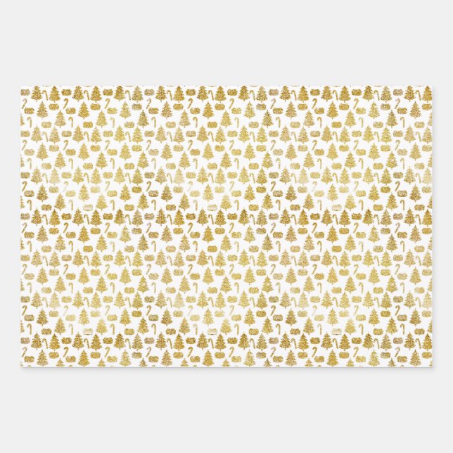 Elegante Gold Glitzer Weihnachtssymbole Geschenkpapier Set (Vorderseite)