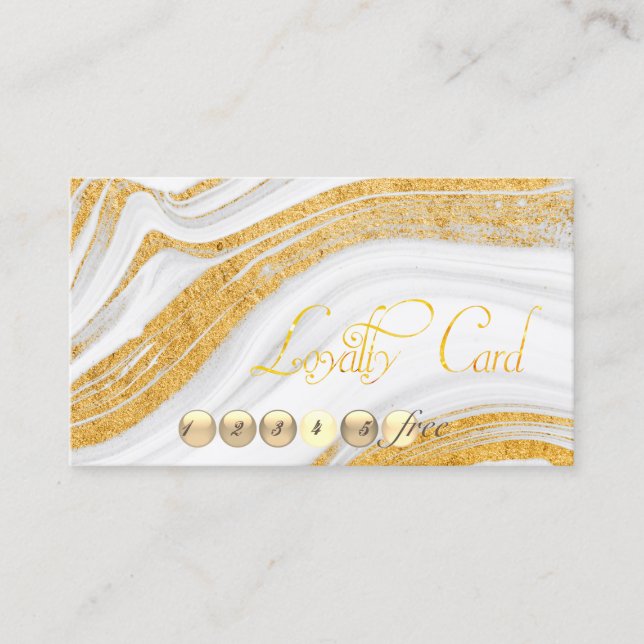 Elegante,Gold Glitzer White Marmor Loyalty Card Treuekarte (Vorderseite)