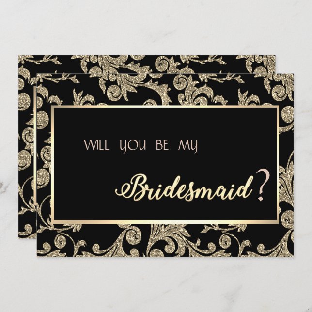 Elegante Gold Glitzer Wirbel Bridesmaid Card Einladung (Vorne/Hinten)