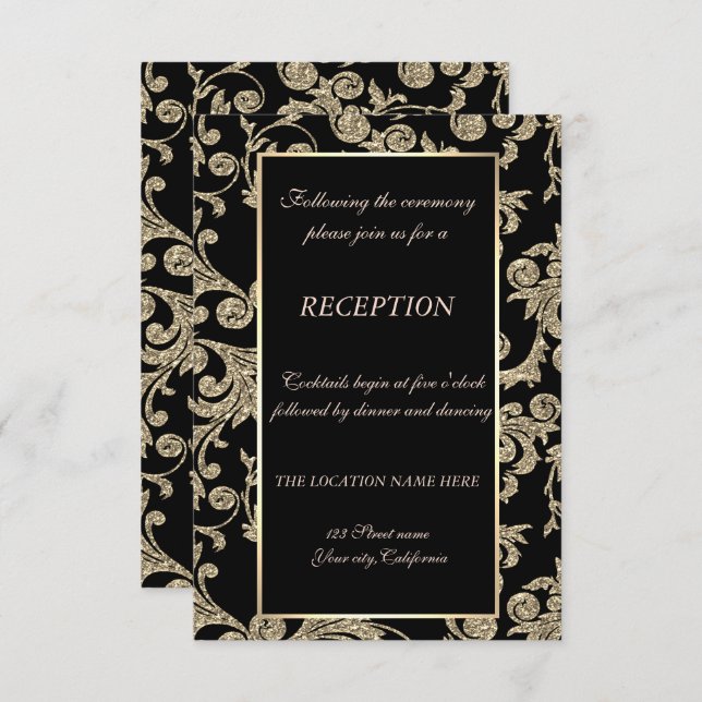 Elegante Gold Glitzer Wirbel Hochzeit Empfang Einladung (Vorne/Hinten)