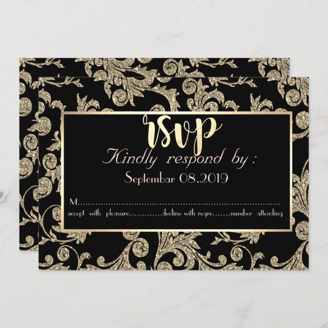 Elegante Gold Glitzer Wirbel RSVP Card Einladung (Vorne/Hinten)