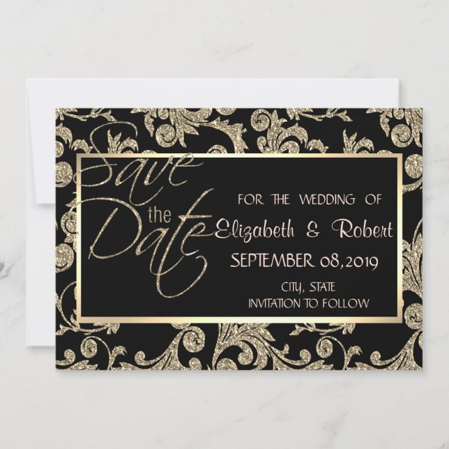 Elegante Gold Glitzer Wirbel Save the Date (Vorderseite)