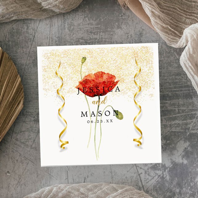Elegante Gold Glitzern Blume Hochzeitsscocktail Serviette (Von Creator hochgeladen)