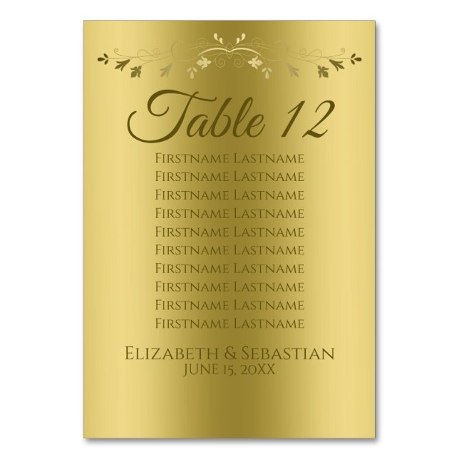 Elegante Gold Gradient Wedding Seating Chart Tischnummer (Vorderseite)