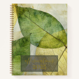 Elegante Gold Green Blätter 2025 Bekräftigungen Notizbuch