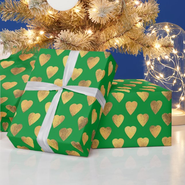Elegante Gold Green Liebe Herzstück Weihnachten Geschenkpapier (Feiertage)