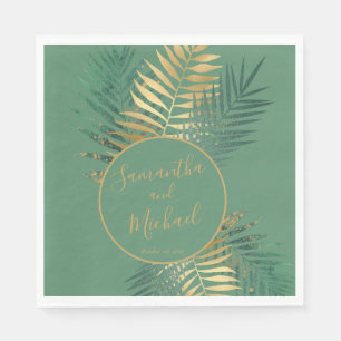 Elegante Gold Green Tropical Pflanze Blätter Hochz Serviette