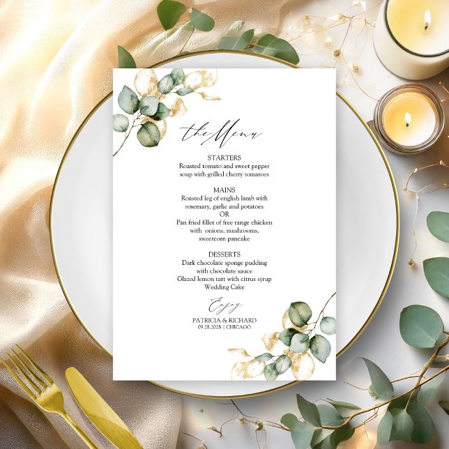 Elegante Gold Greenerity Wedding Menu Card Einladung (Von Creator hochgeladen)