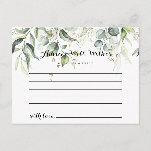 Elegante Gold Greenery Wedding Advice Card Postkarte (Vorderseite)