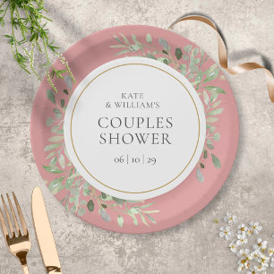 Elegante Gold-Grün-Dusty-Rose-Paar-Dusche Pappteller
