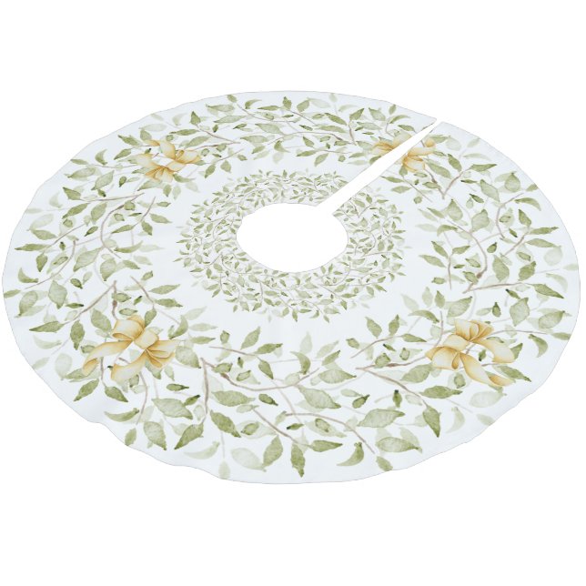 Elegante Gold Grün Weihnachten Wasserfarbe Moderne Polyester Weihnachtsbaumdecke (Schrägansicht)