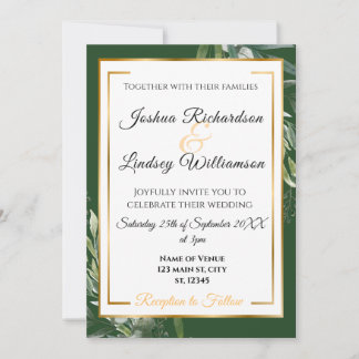 Elegante gold-grüne botanische Hochzeit Einladung