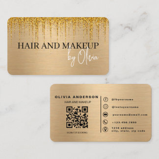 Elegante Gold Haar- und Make-up-Artist QR-Code Visitenkarte