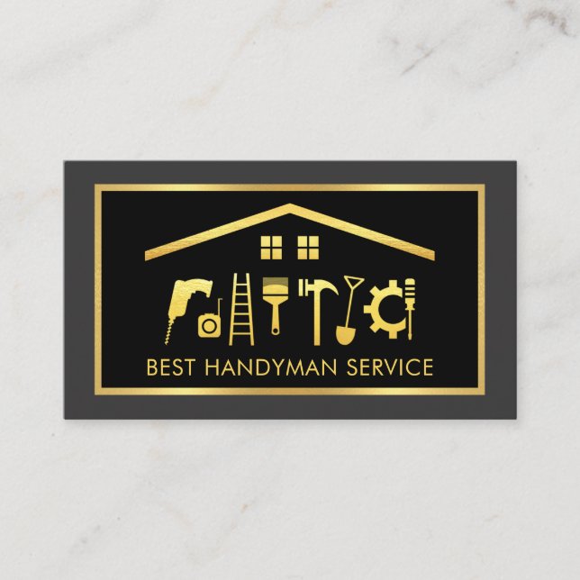 Elegante Gold-Handwerker-Werkzeuge Rahmen Visitenkarte (Vorderseite)