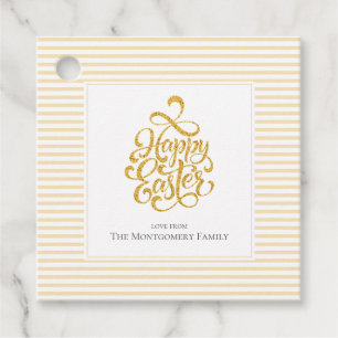 Elegante Gold Happy Ostergelb gestreifte Gift Tags Geschenkanhänger