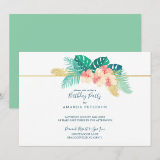 Elegante Gold Hawaiian Hibiskus Geburtstagsparty Einladung