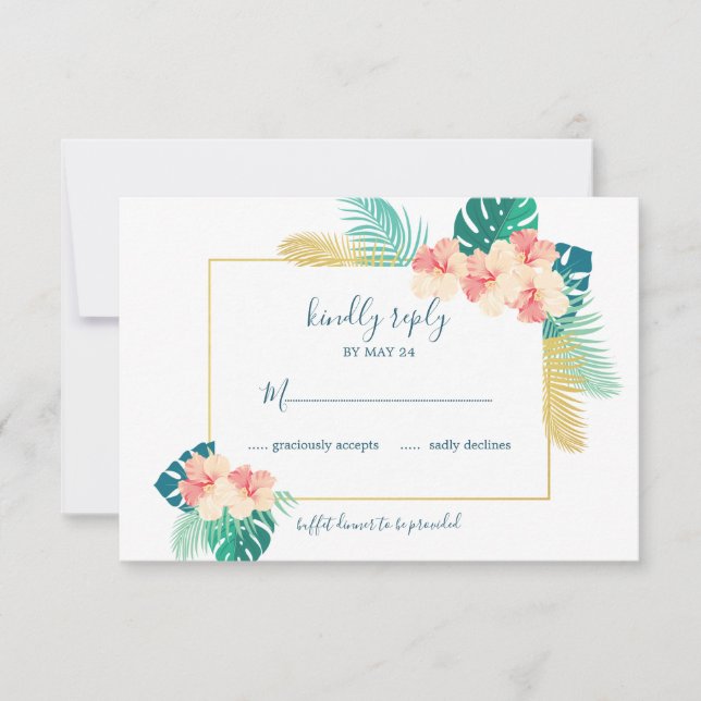 Elegante Gold Hawaiian Hibiskus Hochzeit RSVP Card Karte (Vorderseite)