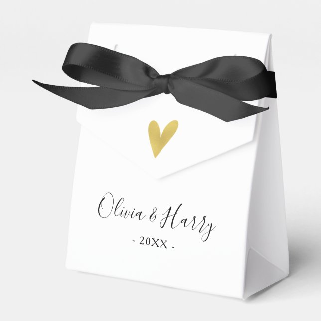 Elegante Gold Heart Chic White Gastgeschenk Hochze Geschenkschachtel (Vorderseite)