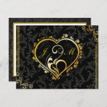 Elegante Gold Heart Monogram Empfang Card