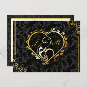Elegante Gold Heart Monogram Probe Dinner Invit Einladung