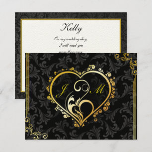 Elegante Gold Heart Monogram Trauzeugin Card Einladung
