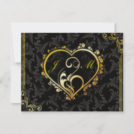 Elegante Gold Heart Monogram Wedding Response Card RSVP Karte