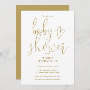 Elegante Gold Heart Script Baby Shower Einladung