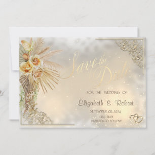 Elegante Gold Hearts Boho Blume Save the Date