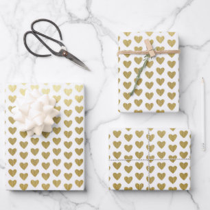 Elegante Gold Hearts Pattern Wedding Geschenkpapier Set