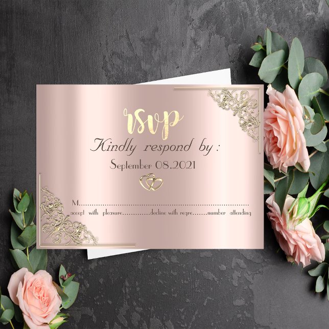 Elegante Gold Hearts Rose Gold RSVP Card Einladung (Von Creator hochgeladen)